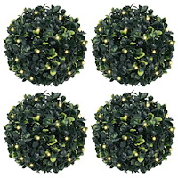 vidaXL Plastkulor av buxbom med LED-lampor 4 st gröna 12 cm