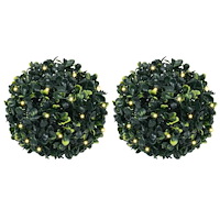 vidaXL Plastkulor av buxbom med LED-lampor 2 st gröna 22 cm