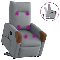 vidaXL Massagefåtölj med uppresningshjälp ljusgrå tyg