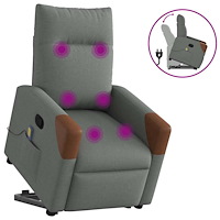 vidaXL Massagefåtölj med uppresningshjälp mörkgrå tyg