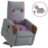 vidaXL Elektrisk massagefåtölj med uppresningshjälp ljusgrå tyg