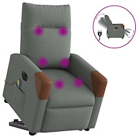 vidaXL Elektrisk massagefåtölj med uppresningshjälp mörkgrå tyg