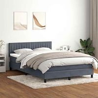 vidaXL Resårsäng med madrass och LED mörkgrå 160x210 cm sammet