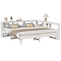 vidaXL Säng med bokhylla utan madrass vit 180x200cm massiv furu