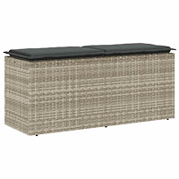 vidaXL Trädgårdsbänk med dyna ljusgrå 110x40x44 cm konstrotting