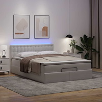 vidaXL Ottomansk säng med madrasser&LEDs ren vit 140x190cm konstläder