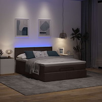 vidaXL Ottoman säng med madrass och LED-lampor mörkbrun 140x190 cm tyg
