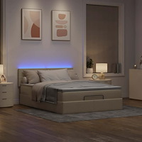 vidaXL Ottoman säng med madrass och LED-lampor gräddvit 140x190 cm tyg