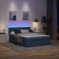 vidaXL Ottoman säng med madrass och LED-lampor blå 140x190 cm tyg