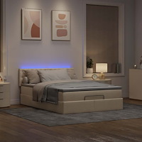 vidaXL Ottoman säng med madrass och LED-lampor gräddvit 140x190 cm tyg