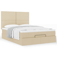 vidaXL Ottoman sängram med madrass gräddvit 140x190 cm tyg
