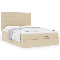 vidaXL Ottoman sängram med madrass gräddvit 140x190 cm tyg