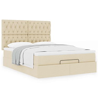 vidaXL Ottoman sängram med madrass gräddvit 140x190 cm tyg