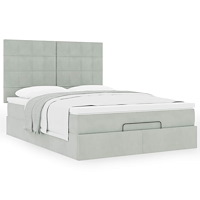 vidaXL Ottoman sängram med madrasser ljusgrå 140x190 cm sammet