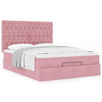 vidaXL Ottoman sängram med madrasser rosa 140x190 cm sammet
