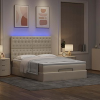 vidaXL Ottoman sängram med madrass gräddvit 140x190 cm tyg