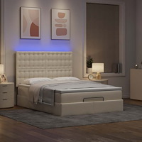 vidaXL Ottoman sängram med madrass gräddvit 140x190 cm tyg