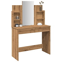 vidaXL Sminkbord med spegel hantverksmässig ek 96x39x142 cm