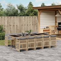 vidaXL Matgrupp för trädgården med dynor 11 delar grå konstrotting