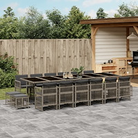 vidaXL Matgrupp för trädgården med dynor 17 delar grå konstrotting