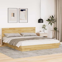vidaXL Sängram med huvudgavel utan madrass 200x200 cm massivt trä ek