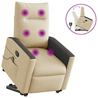 vidaXL Massagefåtölj med uppresningshjälp gräddvit tyg