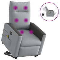vidaXL Elektrisk massagefåtölj med uppresningshjälp ljusgrå tyg