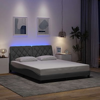 vidaXL Sängram med LED utan madrass ljusgrå 160x200 cm tyg