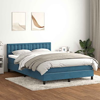 vidaXL Ramsäng med madrass mörkblå 140x210 cm sammet