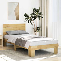 vidaXL Sängram med huvudgavel utan madrass 90x200 cm massivt trä ek