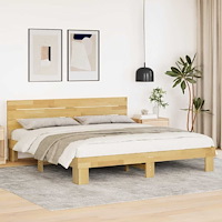 vidaXL Sängram med huvudgavel utan madrass 200x200 cm massivt trä ek