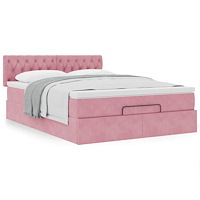 vidaXL Ottoman sängram med madrass rosa 140x200 cm sammet