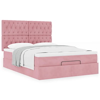 vidaXL Ottoman sängram med madrasser rosa 140x200 cm sammet