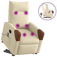 vidaXL Massagefåtölj med uppresningshjälp gräddvit tyg