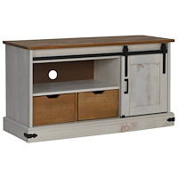 vidaXL TV-bänk HALDEN med skjutdörr vit 110x40x60 cm massivt trä