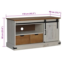 vidaXL TV-bänk HALDEN med skjutdörr vit 110x40x60 cm massivt trä