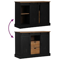 vidaXL Skänk HALDEN 2 skjutdörrar svart 112x40x80 cm massivt trä