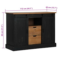 vidaXL Skänk HALDEN 2 skjutdörrar svart 112x40x80 cm massivt trä