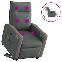 vidaXL Elektrisk massagefåtölj med uppresningshjälp mörkgrå tyg