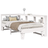 vidaXL Säng med bokhylla utan madrass vit 90x200cm massiv furu