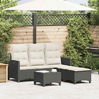 vidaXL Trädgårdssoffgrupp 3delar med dynor L-formad svart konstrotting