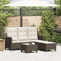 vidaXL Trädgårdssoffgrupp 3 delar med dynor L-formad brun konstrotting