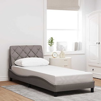 vidaXL Sängram utan madrass Taupe 90x200 cm tyg