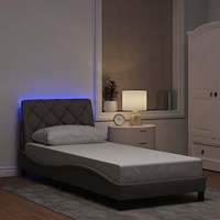 vidaXL Sängram med LED utan madrass Taupe 90x200 cm tyg