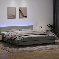 vidaXL Resårsäng med madrass och LED ljusgrå 180x220 cm sammet