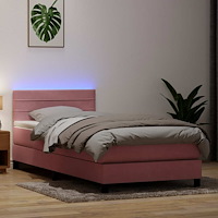 vidaXL Resårsäng med madrass och LED rosa 80x220 cm sammet