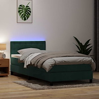vidaXL Resårsäng med madrass och LED mörkgrön 90x210 cm sammet