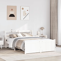 vidaXL Sängram med huvudgavel vit 135x190 cm massiv furu