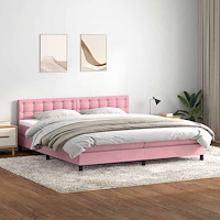 vidaXL Resårsäng med madrass rosa 180x220 cm sammet