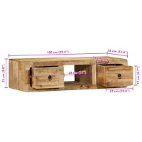 vidaXL Vägghängt TV-skåp 100x32x25 cm massivt trä grov mango